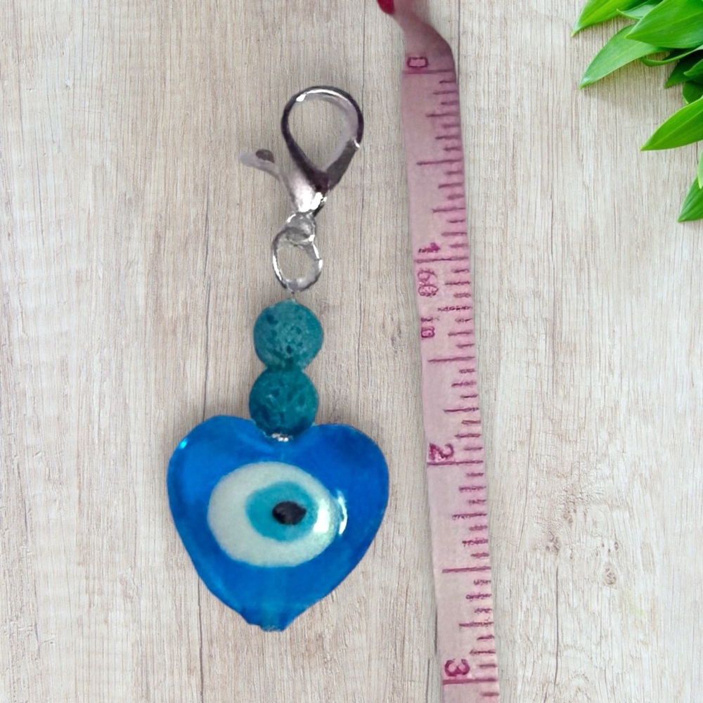 Hand Crafted Purse Pet Charm Lava Blue Heart Evil Eye Silver Diffuser - Picture 4 of 5